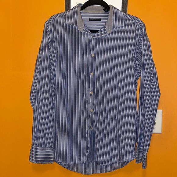 Van Heusen Studio Men’s Blue and White Striped Button Down Dress Shirt Medium 15 - Picture 1 of 6